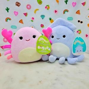 Squishmallow Stacy Squid & Cailey Crab 5" Rare HTF Canada Import Plush Set NWT